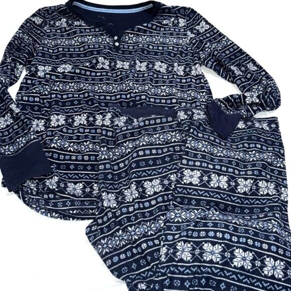 Nautica Womens Snowflake Pajama Set L V-Neck Winter Print - Picture 1 of 10